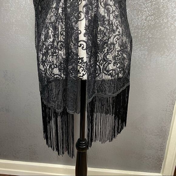 QED London ASOS Black Sheer Lace Kimono Fringe Coverup Size Small NWT - Picture 5 of 10